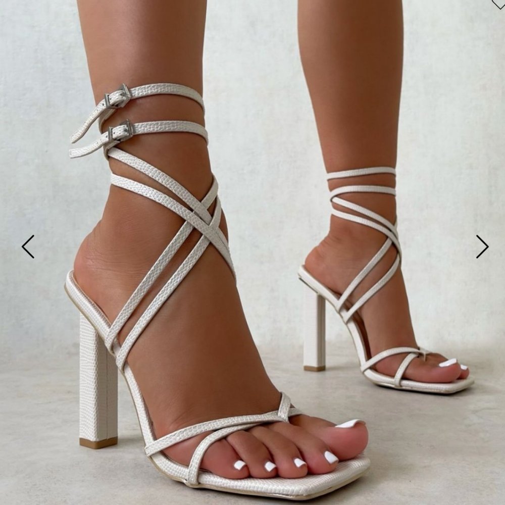 SIMMI SHOES - ARIADNA STONE FAUX LIZARD TOE POST LACE UP HEELS